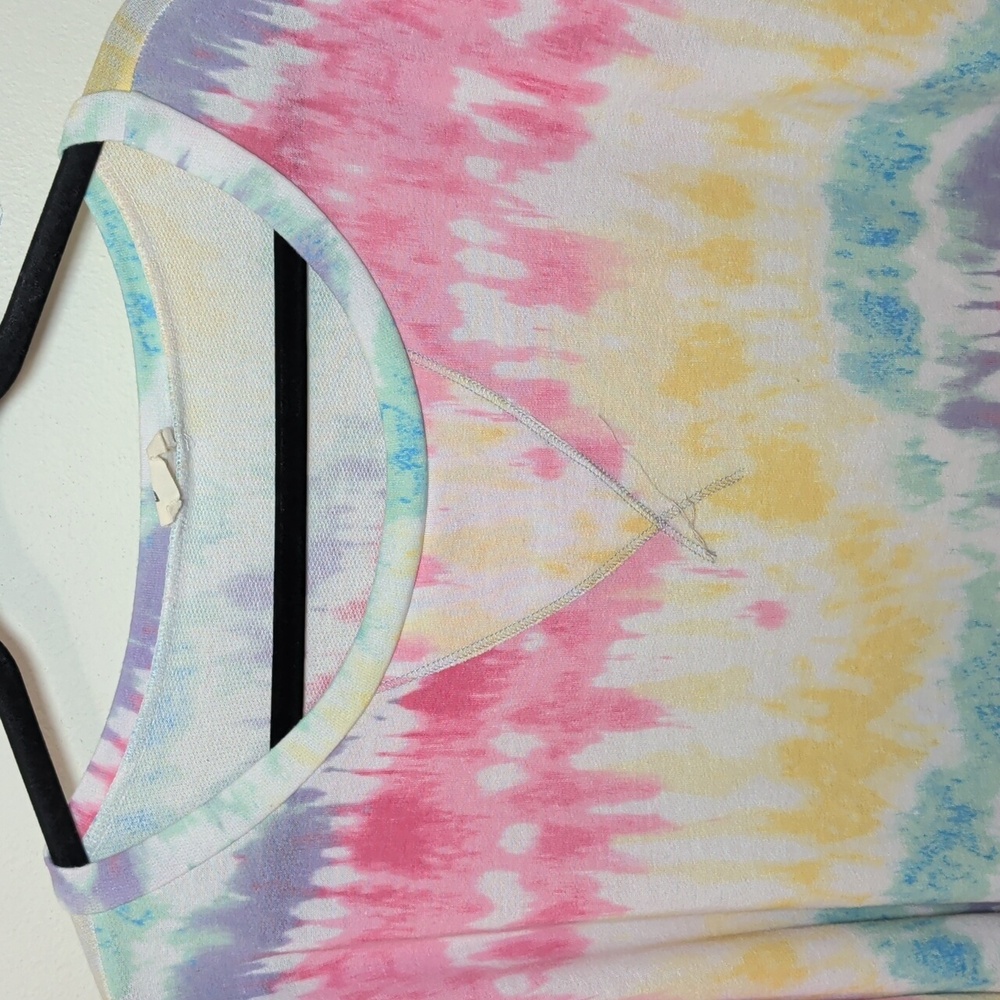 BiBi Tie-Dye T-Shirt Pink Yellow Blue Long Sleeve Hippie Retro 70s Womens Size L - Picture 3 of 5